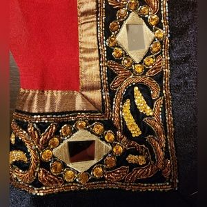 Red Black Embellished Saree